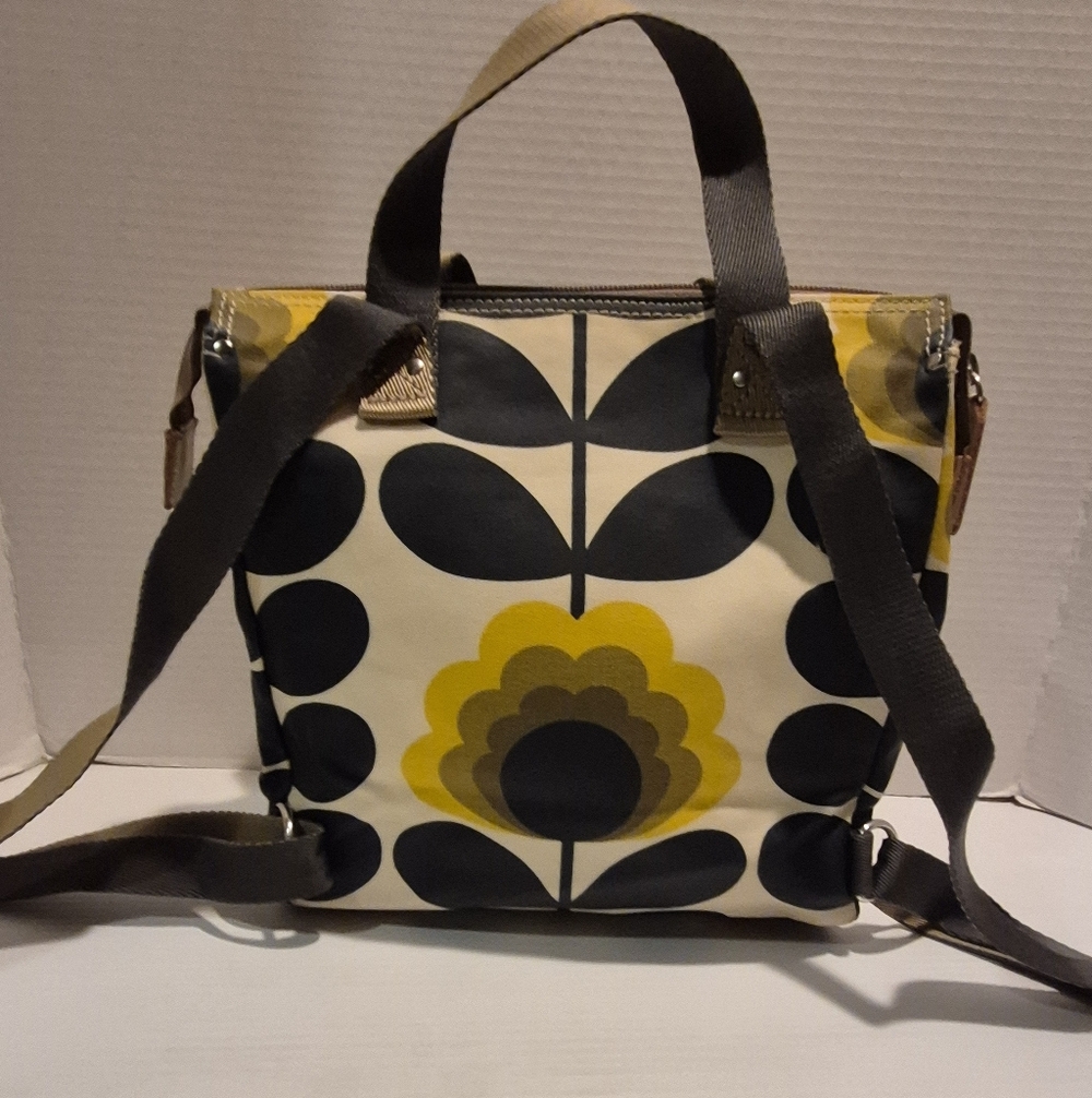 ORLA KIELY Back Pack Olive Blue Green Block Flower Mint Coated Canvas - Picture 2 of 12